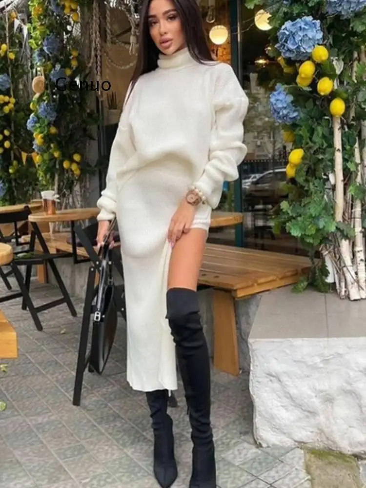 2022 Knitted Midi Skirt Dress Set Women Matching Set Casual Turtleneck Sweater Top and Split Skirts Winter Two Piece Set
2022 Knitted Midi Skirt Dress Set Women Matching Set Casual Turtleneck Sweater Top and Split Skirts Winter Two Piece Set