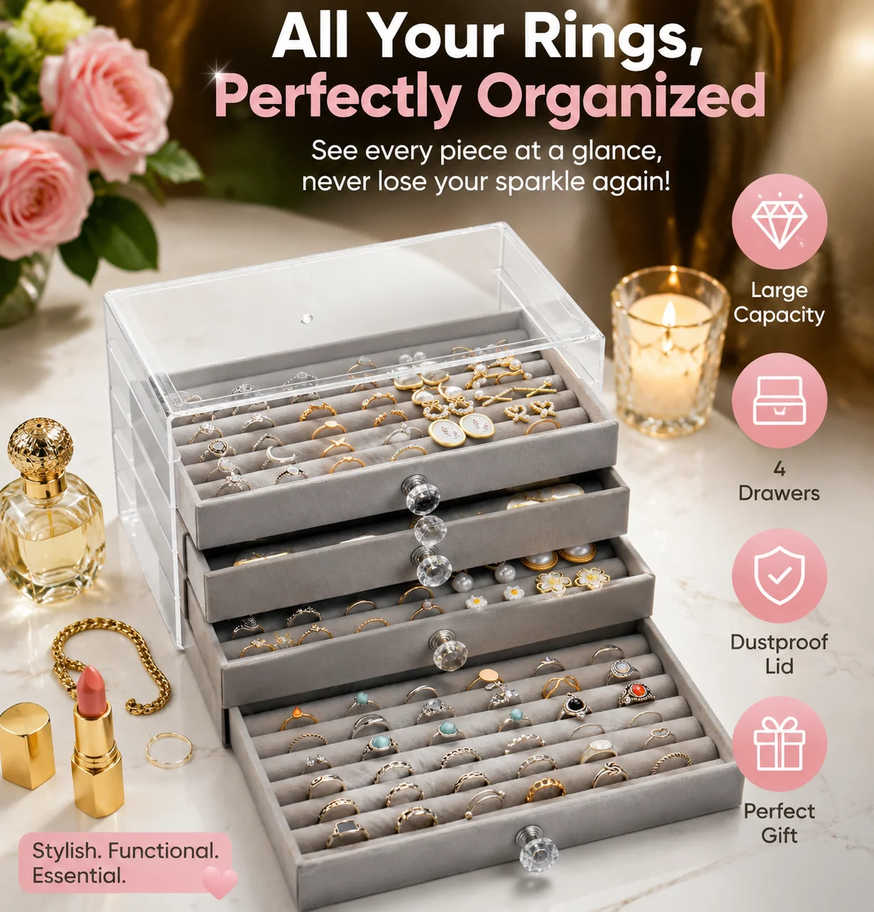 Jewelry Box Organizer for Women Large Capacity 5 Drawer Jewelry Storage Case with Glass Lid Lockable Travel Jewelry Organizer Box for Rings Earrings Necklaces Bracelets Watch Display Holder Gift for Girls Women
Jewelry Box Organizer for Women Large Capacity 5 Drawer Jewelry Storage Case with Glass Lid Lockable Travel Jewelry Organizer Box for Rings Earrings Necklaces Bracelets Watch Display Holder Gift for Girls Women
