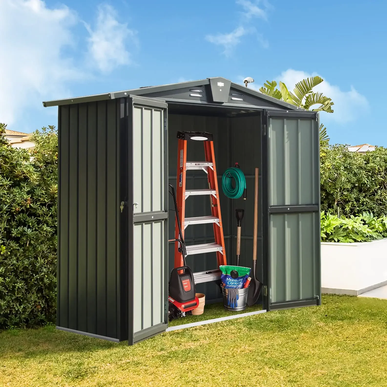 2026 Outdoor Storage Shed Lockable Double Door Galvanized Steel Metal Tool Shed for Patio Furniture Outdoor Furniture
2026 Outdoor Storage Shed Lockable Double Door Galvanized Steel Metal Tool Shed for Patio Furniture Outdoor Furniture