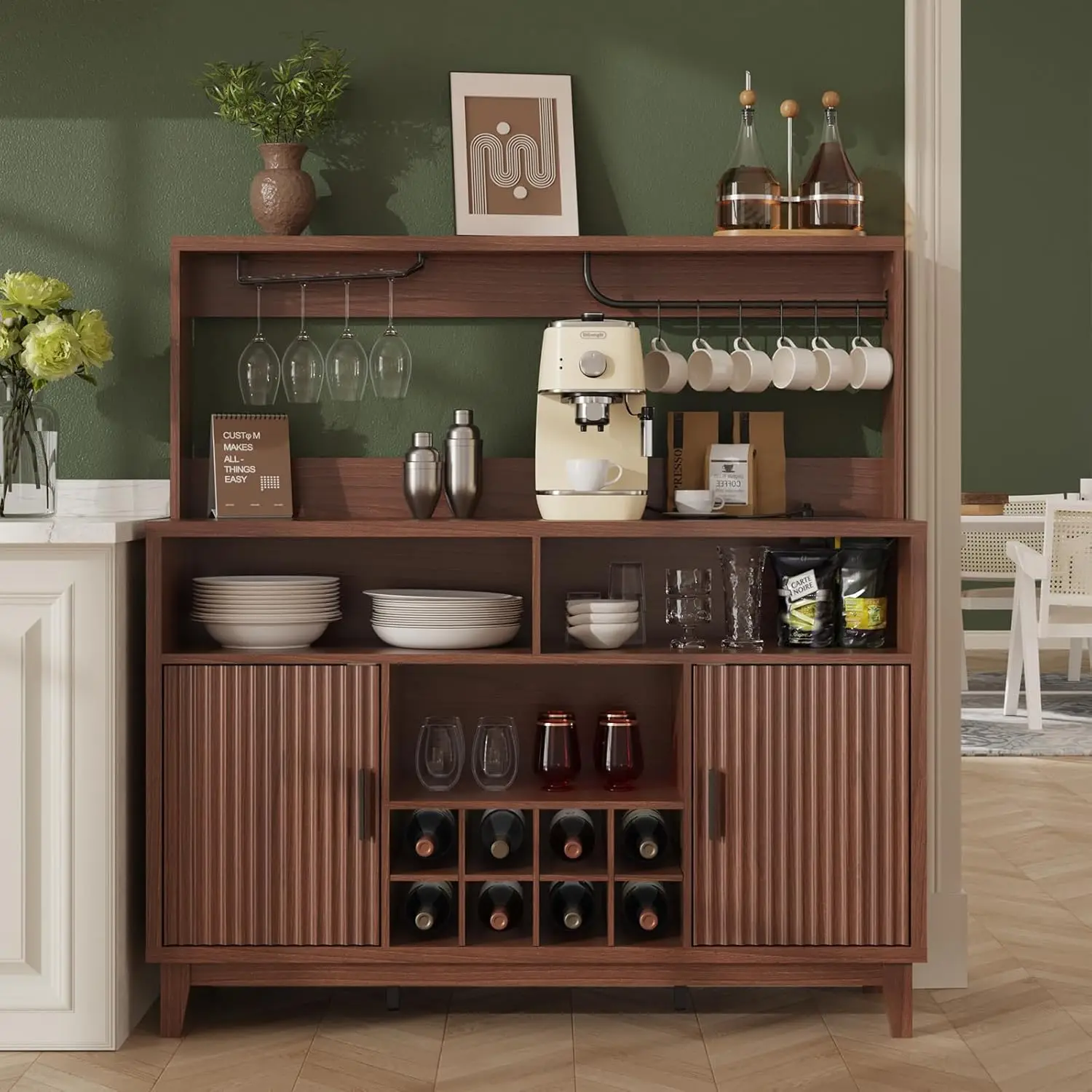 Fluted Coffee Bar Cabinet with Charging Station, 47.2" W Home Bar Furniture with Removable Wine Rack, Glass Holder, Modern Liquo
Fluted Coffee Bar Cabinet with Charging Station, 47.2" W Home Bar Furniture with Removable Wine Rack, Glass Holder, Modern Liquo