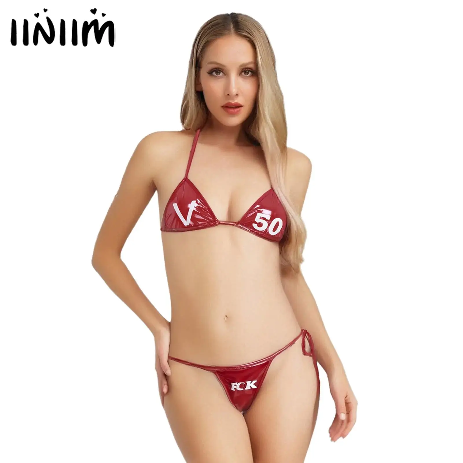 Womens Bikini Swimwear Halter Lace-up Mini Bra Tops with Thong Anime Style Glossy Swimming Bathing Suit Lingerie Swimsuit Set
Womens Bikini Swimwear Halter Lace-up Mini Bra Tops with Thong Anime Style Glossy Swimming Bathing Suit Lingerie Swimsuit Set