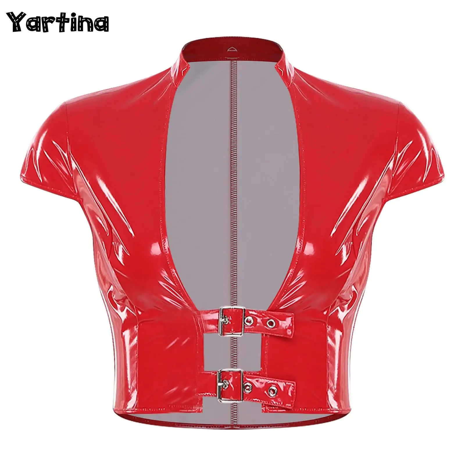 Womens Open Front with Adjustable Buckles Crop Wet Look PU Leather Latex Crop Top Cap Sleeve Corset Glossy Rave Disco Clubwear
Womens Open Front with Adjustable Buckles Crop Wet Look PU Leather Latex Crop Top Cap Sleeve Corset Glossy Rave Disco Clubwear