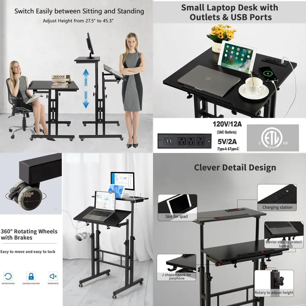 Portable Adjustable Laptop Desk with Charging Station, Mobile Standing Workstation for Home or Office
Portable Adjustable Laptop Desk with Charging Station, Mobile Standing Workstation for Home or Office