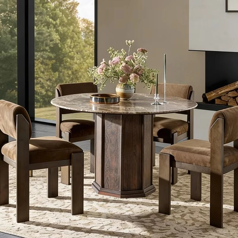 km-Round Dining with Natural Marble Top and Wood Pedestal Base Octagonal Faceted Design in Dark Walnut Finish Mesa De Comedor%
km-Round Dining with Natural Marble Top and Wood Pedestal Base Octagonal Faceted Design in Dark Walnut Finish Mesa De Comedor%