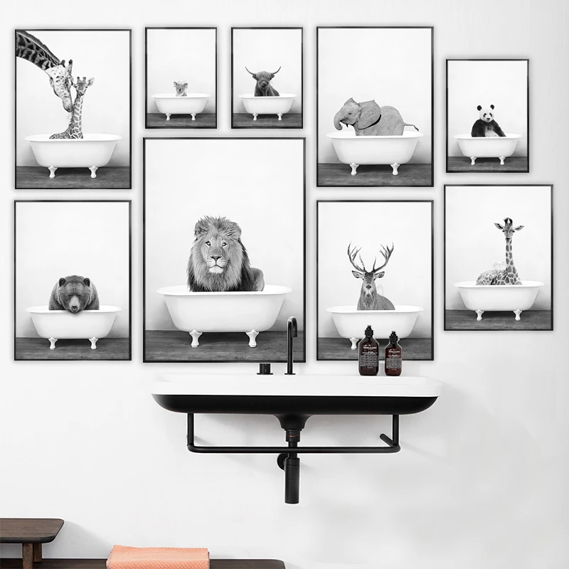 Modern Black White Animals Poster Lion Tiger Elephant Giraffe Pictures Decorative Paintings Canvas Wall Art Bathroom Home Decor
Modern Black White Animals Poster Lion Tiger Elephant Giraffe Pictures Decorative Paintings Canvas Wall Art Bathroom Home Decor