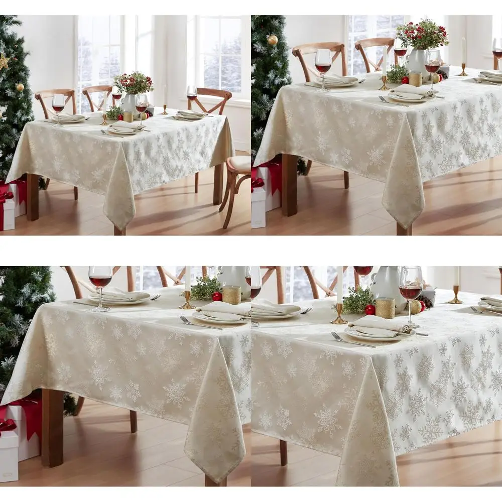 Elegant Metallic Snowflake Holiday Tablecloth, 60x120, Ivory & Gold, Stain-Resistant, Sparkling Woven Fabric
Elegant Metallic Snowflake Holiday Tablecloth, 60x120, Ivory & Gold, Stain-Resistant, Sparkling Woven Fabric