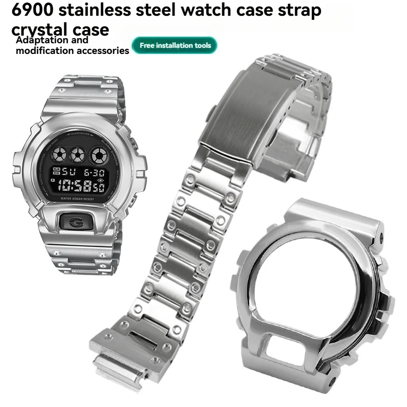 Metal Case Strap Mod Kit for Casio G-Shock DW6900 - Stainless Steel Bezel & Diamond Bracelet, Customized Upgrade Accessories
Metal Case Strap Mod Kit for Casio G-Shock DW6900 - Stainless Steel Bezel & Diamond Bracelet, Customized Upgrade Accessories