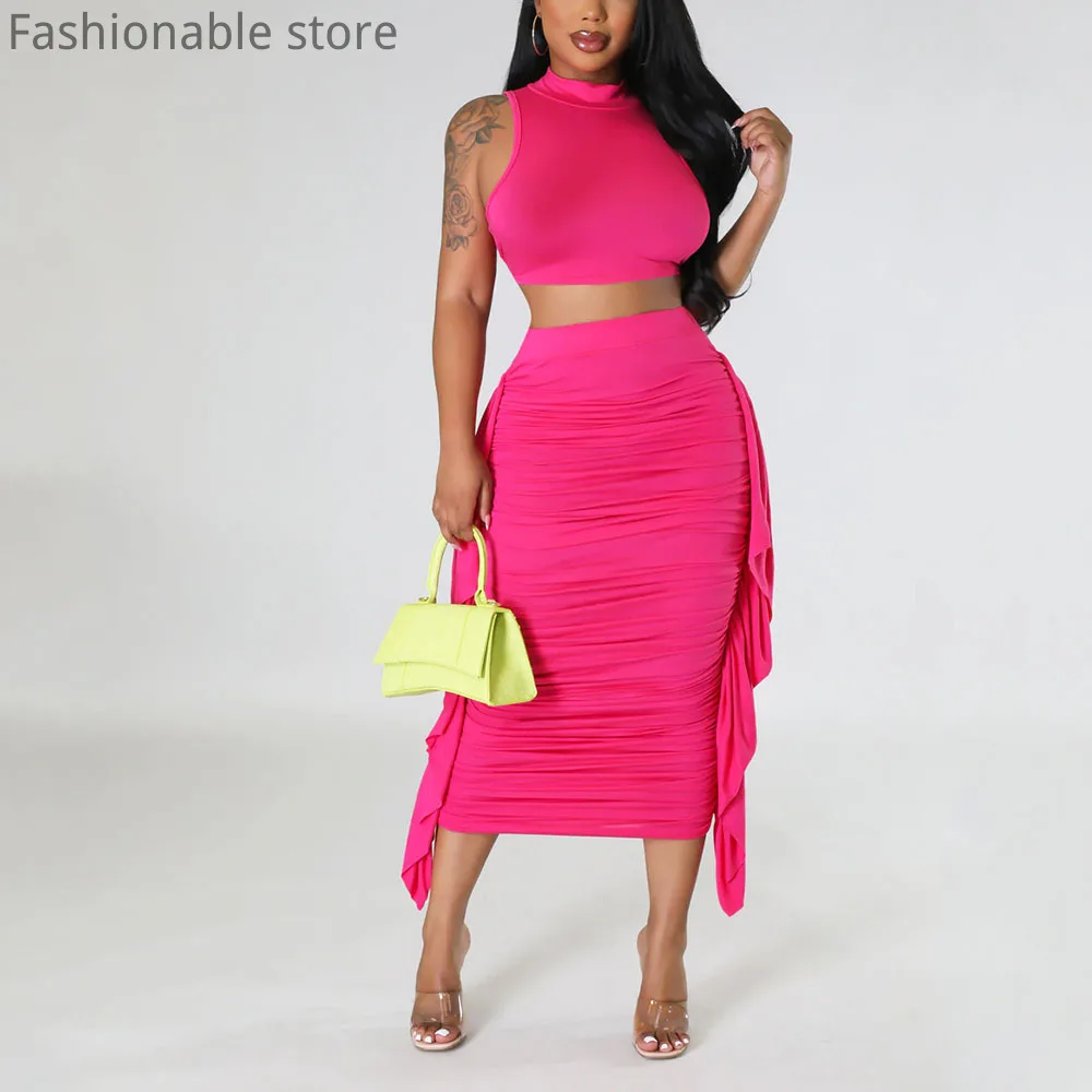 Women Sexy Solid Color Round Neck Sleeveless Top and High Waist Tassels Decor Skinny Skirt 2pcs Set
Women Sexy Solid Color Round Neck Sleeveless Top and High Waist Tassels Decor Skinny Skirt 2pcs Set