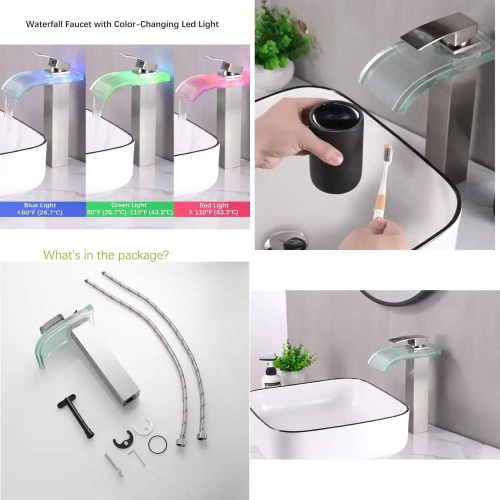 Modern Brushed Nickel Tall Vessel Sink Faucet with Glass Spout and Dual Water Lines
Modern Brushed Nickel Tall Vessel Sink Faucet with Glass Spout and Dual Water Lines