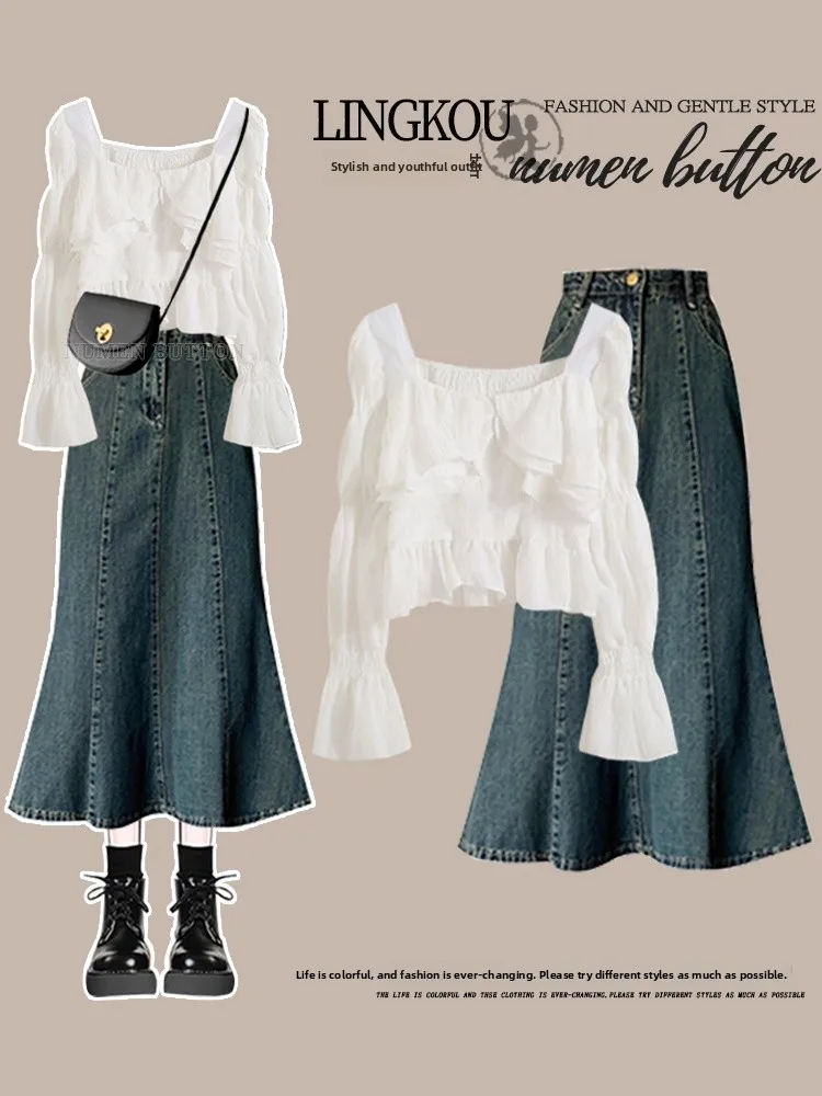 plus Size Women's Spring Autumn Stylish Dress Set Beautiful Denim Fish Tail Skirt Two Piece Set High Waist a Line Skirt
plus Size Women's Spring Autumn Stylish Dress Set Beautiful Denim Fish Tail Skirt Two Piece Set High Waist a Line Skirt
