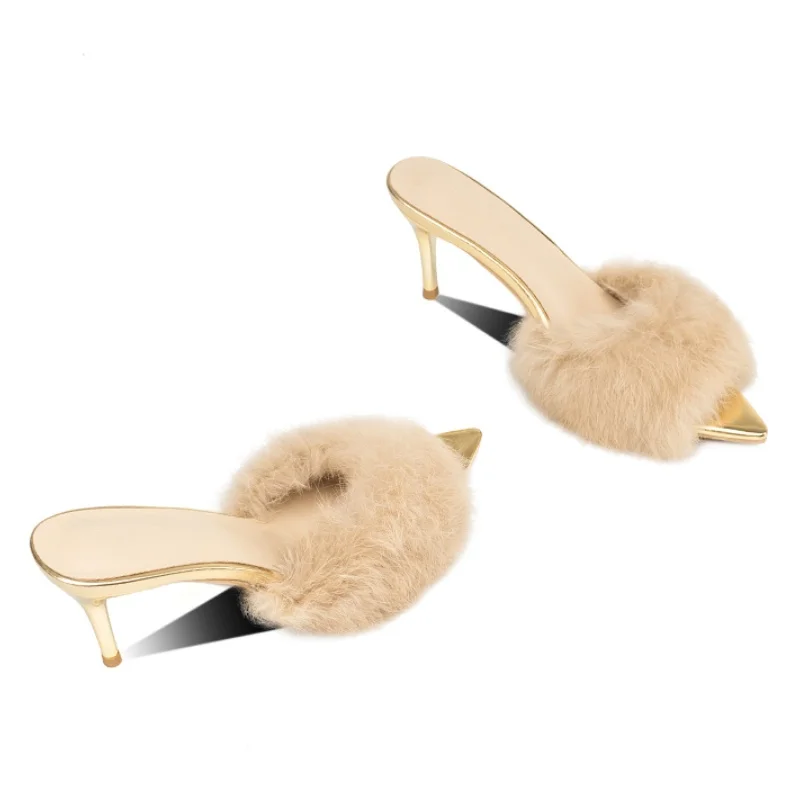 Sexy Mink Fur High Heels Slippers Women's Golden Leather Fur One-Piece Fashionable High-Heeled Fur Sandals Brand Design Shoes
Sexy Mink Fur High Heels Slippers Women's Golden Leather Fur One-Piece Fashionable High-Heeled Fur Sandals Brand Design Shoes