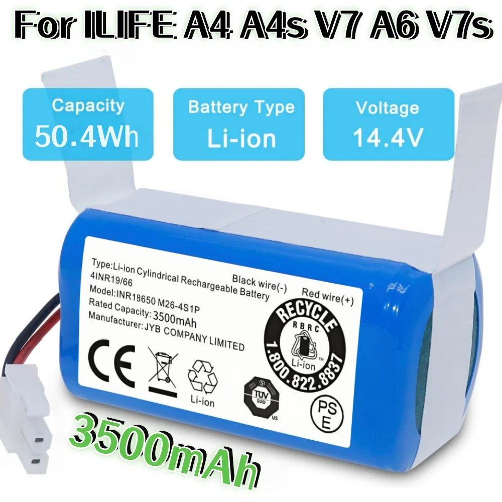 Original 14.4V 3500mAh Lithium Battery for ILIFE A4/A6/V7s Plus, INR18650-M26 4S1P Pack – Replacement for Robot Vacuum Cleaner.
Original 14.4V 3500mAh Lithium Battery for ILIFE A4/A6/V7s Plus, INR18650-M26 4S1P Pack – Replacement for Robot Vacuum Cleaner.