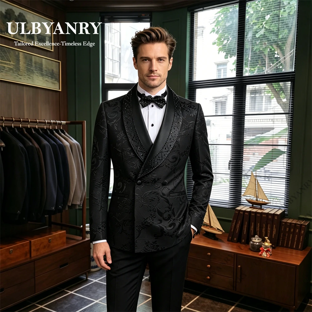 ULBYANRY Men's Formal Suit with Crystals Embellished, Double Breasted Suit Blazer with Black Trousers Wedding Groom Suits
ULBYANRY Men's Formal Suit with Crystals Embellished, Double Breasted Suit Blazer with Black Trousers Wedding Groom Suits