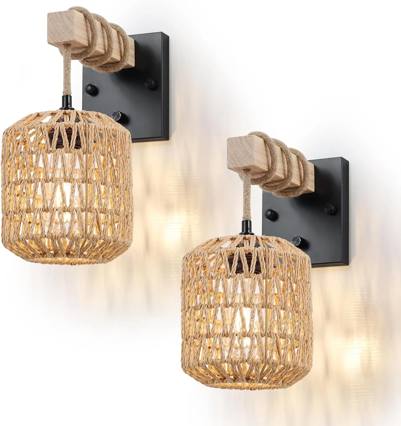 Rattan Wall Sconces Set of 2, Hand-Woven Farmhouse Lamps with Wooden Arm & Dimmer Switch, Rustic Indoor Lighting for Bedroom Living Room
Rattan Wall Sconces Set of 2, Hand-Woven Farmhouse Lamps with Wooden Arm & Dimmer Switch, Rustic Indoor Lighting for Bedroom Living Room
