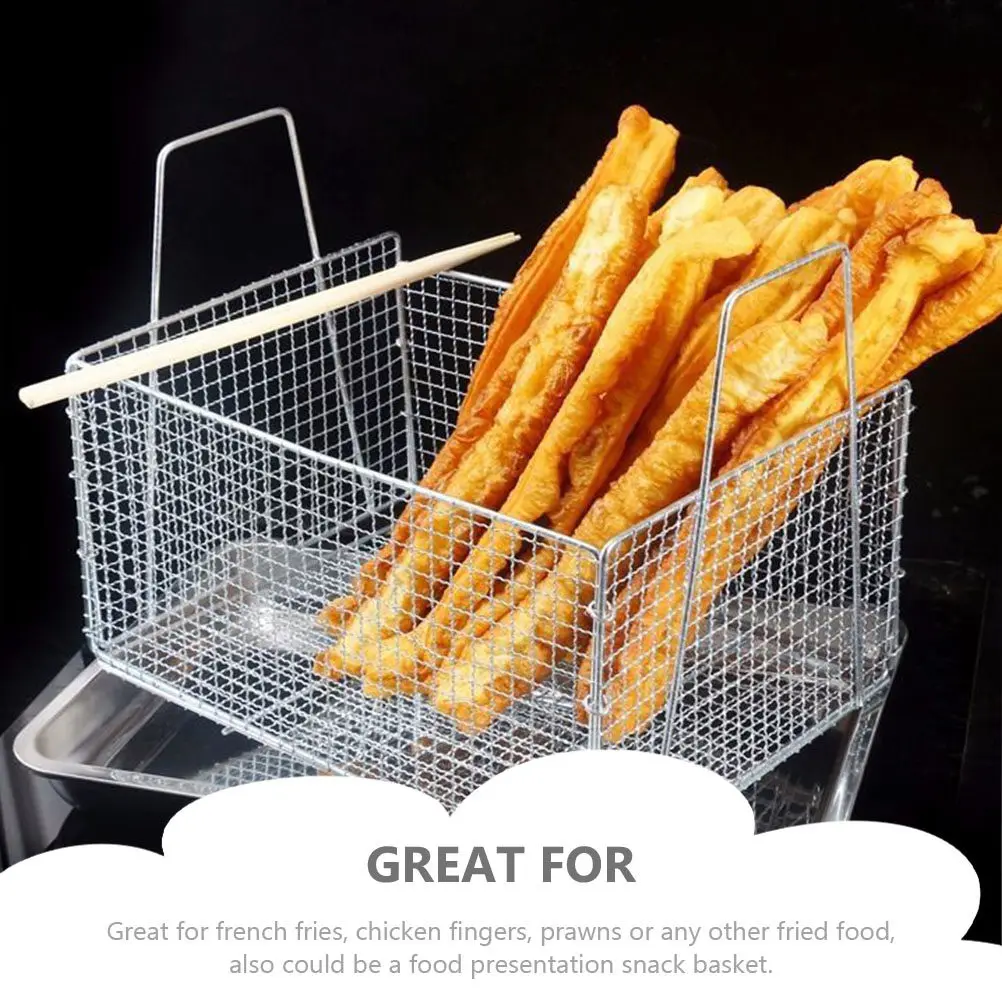 Stainless Steel Fryer Basket 1Pcs Home Kitchen Tool Silver French Fries Strainer Food Presentation Snack Holder
Stainless Steel Fryer Basket 1Pcs Home Kitchen Tool Silver French Fries Strainer Food Presentation Snack Holder
