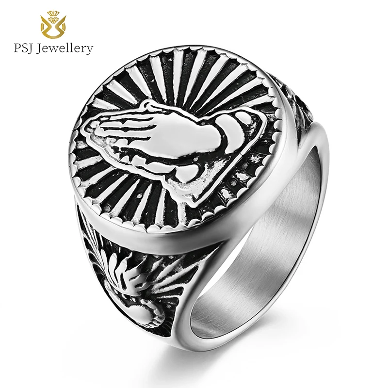 PSJ Fashion Jewelry High Polished Wedding Band Praying-Hand Design Silver 18K Gold Plated Titanium Stainless Steel Rings for Men
PSJ Fashion Jewelry High Polished Wedding Band Praying-Hand Design Silver 18K Gold Plated Titanium Stainless Steel Rings for Men