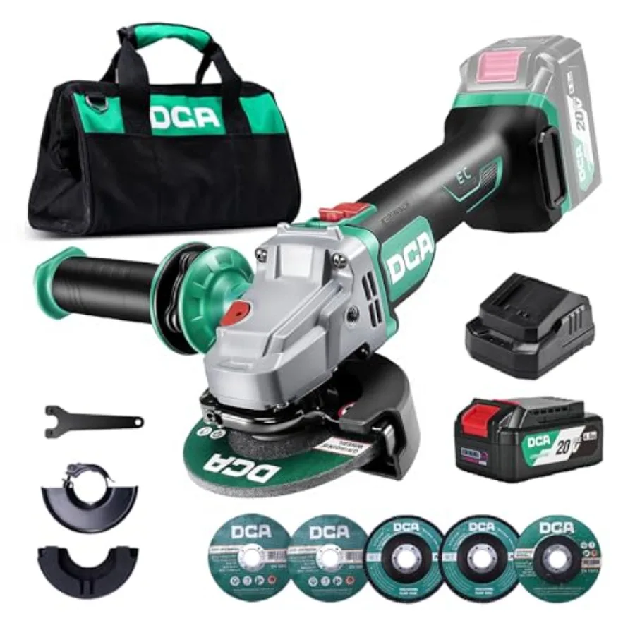 Cordless Angle Grinder for cutting grinding polishing; aluminum body black-gray; brushless motor tool-free guard 6 discs includ
Cordless Angle Grinder for cutting grinding polishing; aluminum body black-gray; brushless motor tool-free guard 6 discs includ