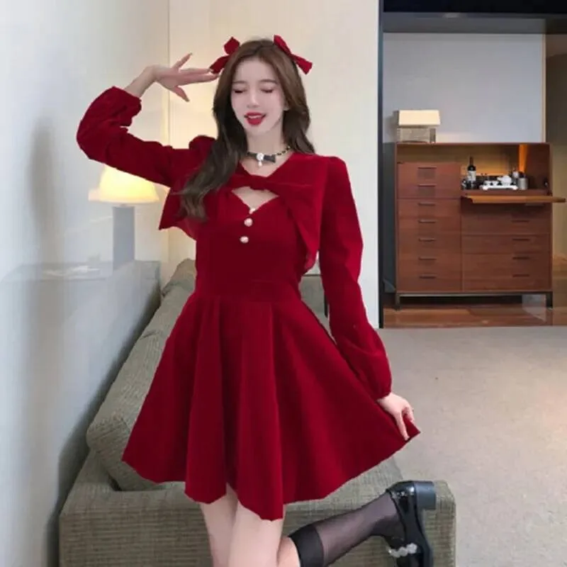 Red Velvet Princess Dress With Shawl Slimming Waist Christmas New Year Women's Two-Piece Set Strapless Gown For Special Occasion
Red Velvet Princess Dress With Shawl Slimming Waist Christmas New Year Women's Two-Piece Set Strapless Gown For Special Occasion