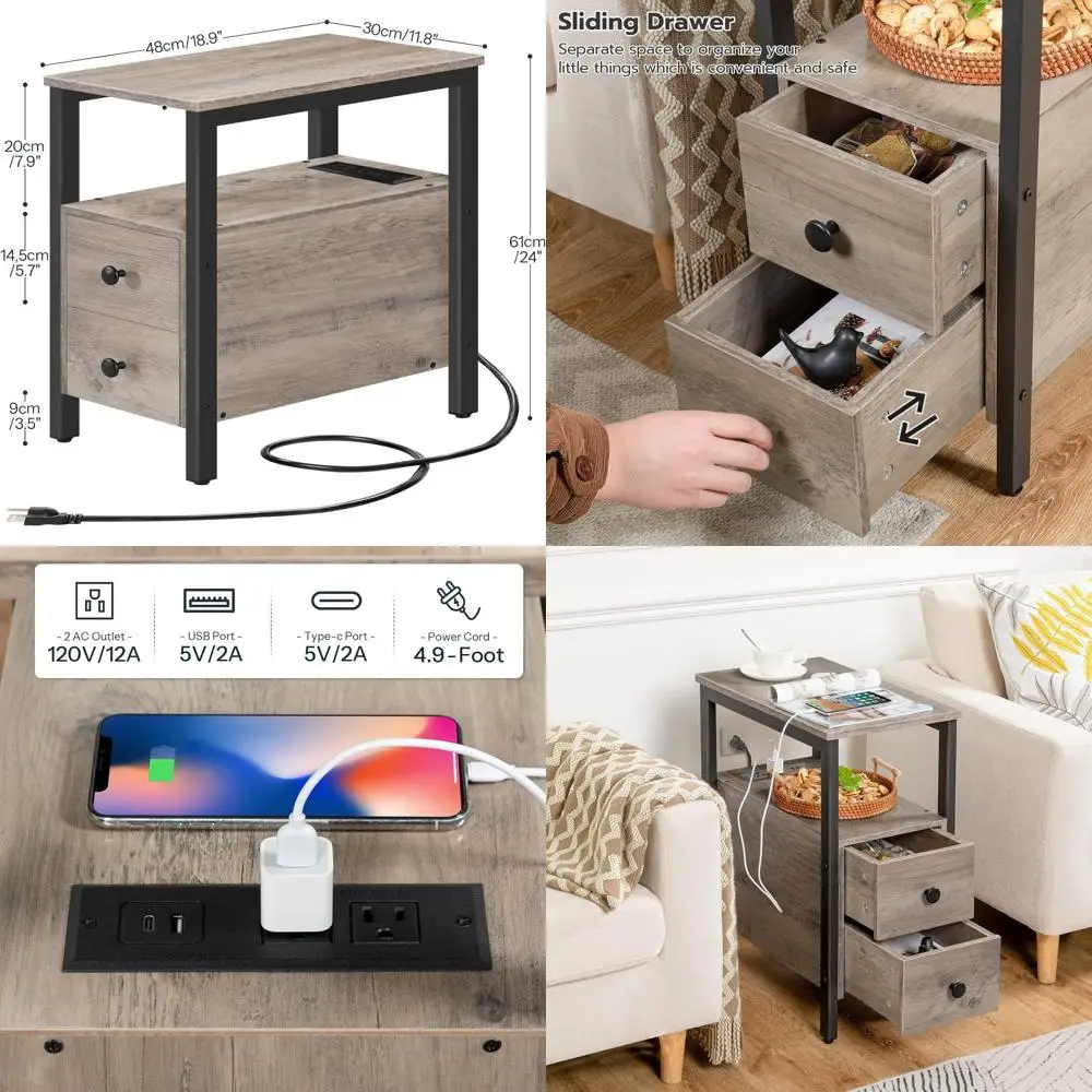 Narrow 2-Drawer Side Table with USB & Power Outlets, Ideal for Small Spaces, Bedroom or Living Room, Greige and Black
Narrow 2-Drawer Side Table with USB & Power Outlets, Ideal for Small Spaces, Bedroom or Living Room, Greige and Black