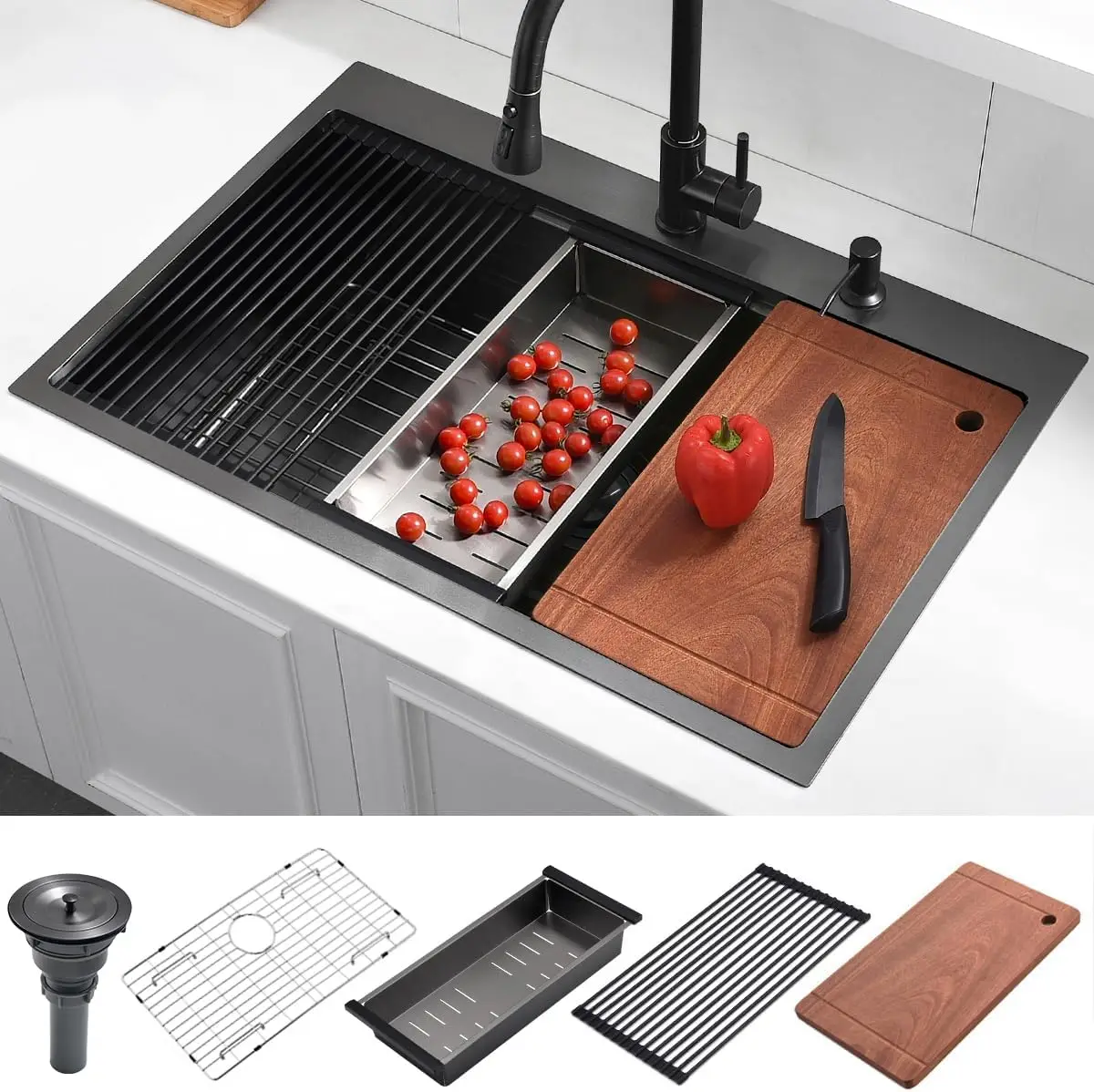 33x22 Drop - In Kitchen Sink, 16 Gauge Stainless Steel, Gunmetal Black, Nano PVD Handmade, Large Deep for Kitchen Workstation
33x22 Drop - In Kitchen Sink, 16 Gauge Stainless Steel, Gunmetal Black, Nano PVD Handmade, Large Deep for Kitchen Workstation