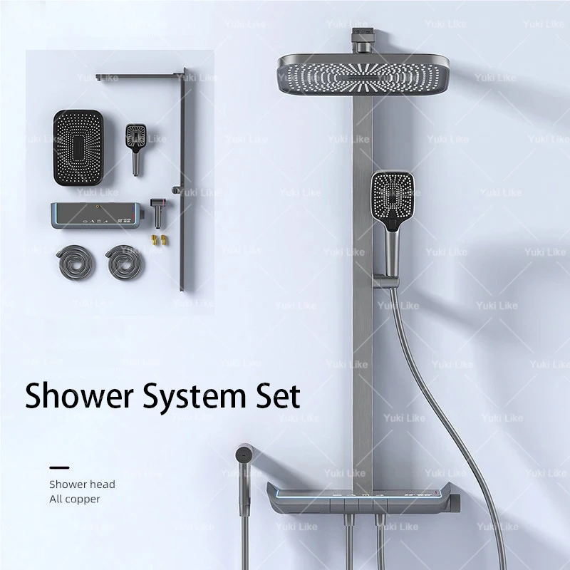 Gray and White Bathroom Shower Set Digital Display Water Temperature LED Light Effect Home Hotel High Pressure Shower System Set
Gray and White Bathroom Shower Set Digital Display Water Temperature LED Light Effect Home Hotel High Pressure Shower System Set