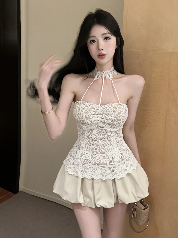 Sweet Pure Desire Sexy Lace Trim Tube Top Slimming Puffy Flower Short Skirt Pants Two Piece Set Women's Fashion Summer Outfit
Sweet Pure Desire Sexy Lace Trim Tube Top Slimming Puffy Flower Short Skirt Pants Two Piece Set Women's Fashion Summer Outfit