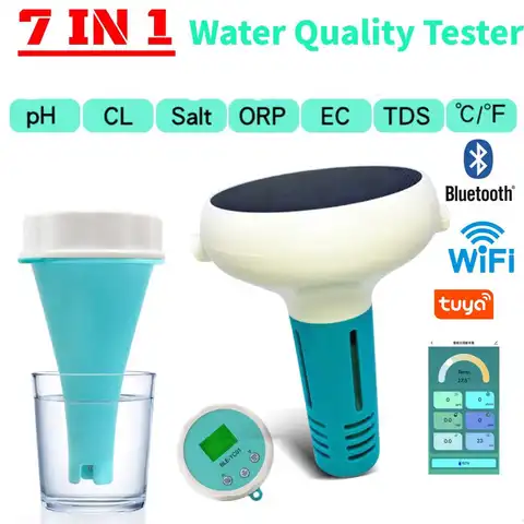7 In 1 Tuya ZigBee Intelligent Chlorin Meter PH ORP Total Dissolved Solids Salinity Temp CL Test Meter Swimming Pool Water Teste