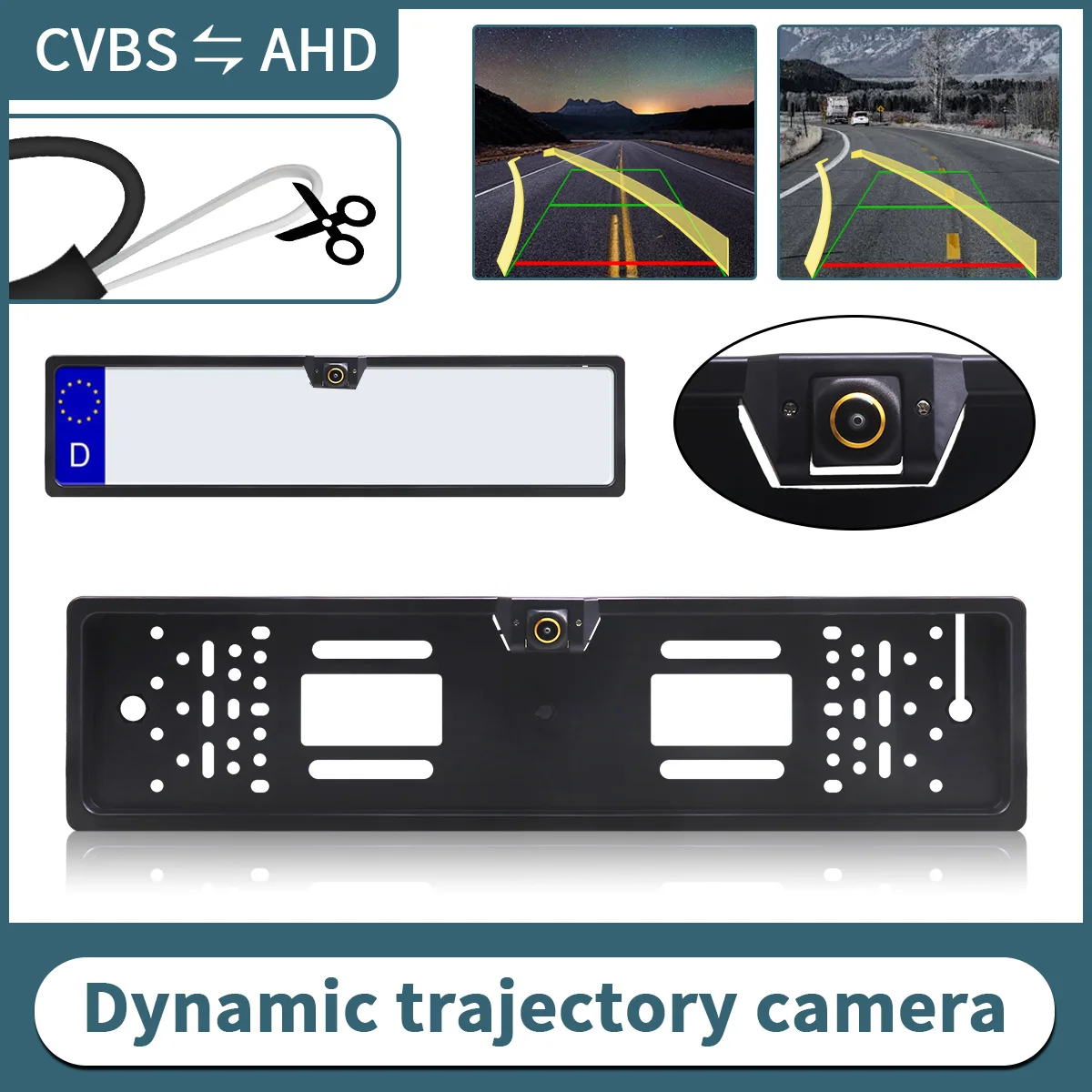 AHD Dynamic Trajectory Car Rear View Camera EU European License Plate Frame Universal Waterproof Vehicle Reverse Backup Camera