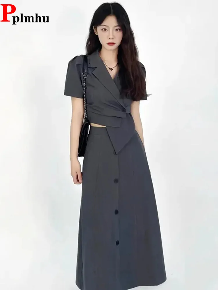 A-line Office Blazer 2 Piece Set Korean Slim Skirt Ensemble Casual Elegant Irregular Cropped Single Breasted Short Top Conjuntos
A-line Office Blazer 2 Piece Set Korean Slim Skirt Ensemble Casual Elegant Irregular Cropped Single Breasted Short Top Conjuntos