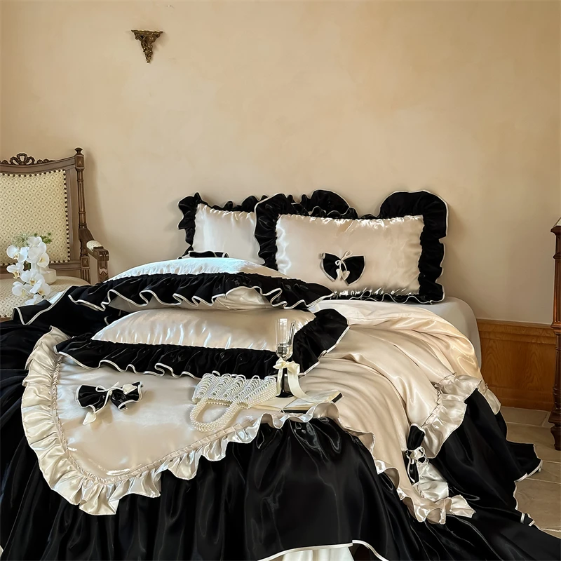 Vintage French Ruffles Bow Wedding Bedding Sets Silky Brocade Egyptian Cotton Duvet Cover Flat/Fitted Sheet Pillowcases 4/5Pcs
Vintage French Ruffles Bow Wedding Bedding Sets Silky Brocade Egyptian Cotton Duvet Cover Flat/Fitted Sheet Pillowcases 4/5Pcs