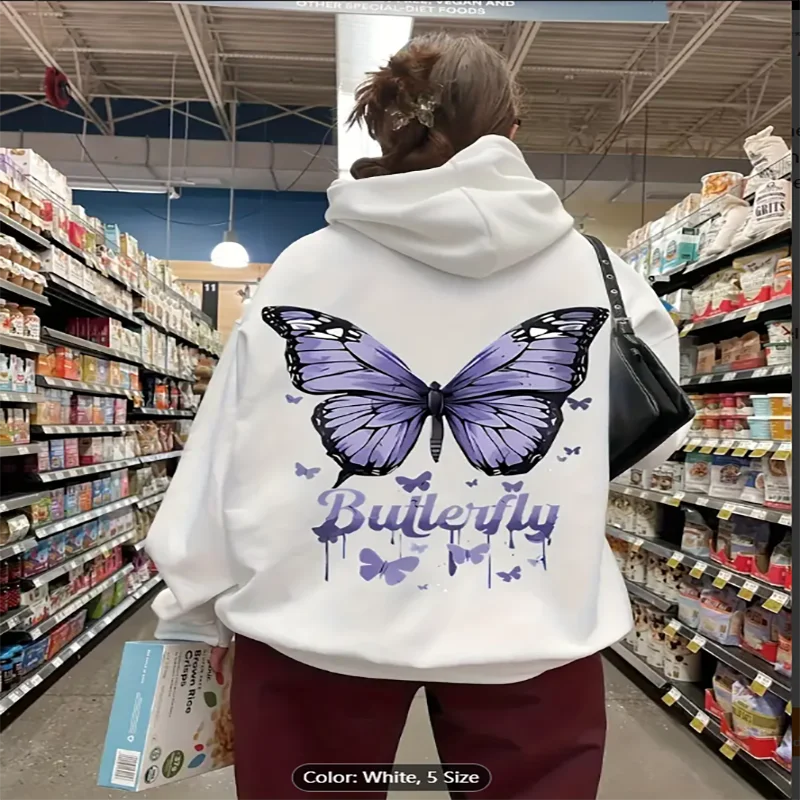 Women's Casual Polyester Hoodie with Geometric Butterfly & Alphabet Print - Knit Fabric Hooded Sweatshirt with Pocket for Spring
Women's Casual Polyester Hoodie with Geometric Butterfly & Alphabet Print - Knit Fabric Hooded Sweatshirt with Pocket for Spring