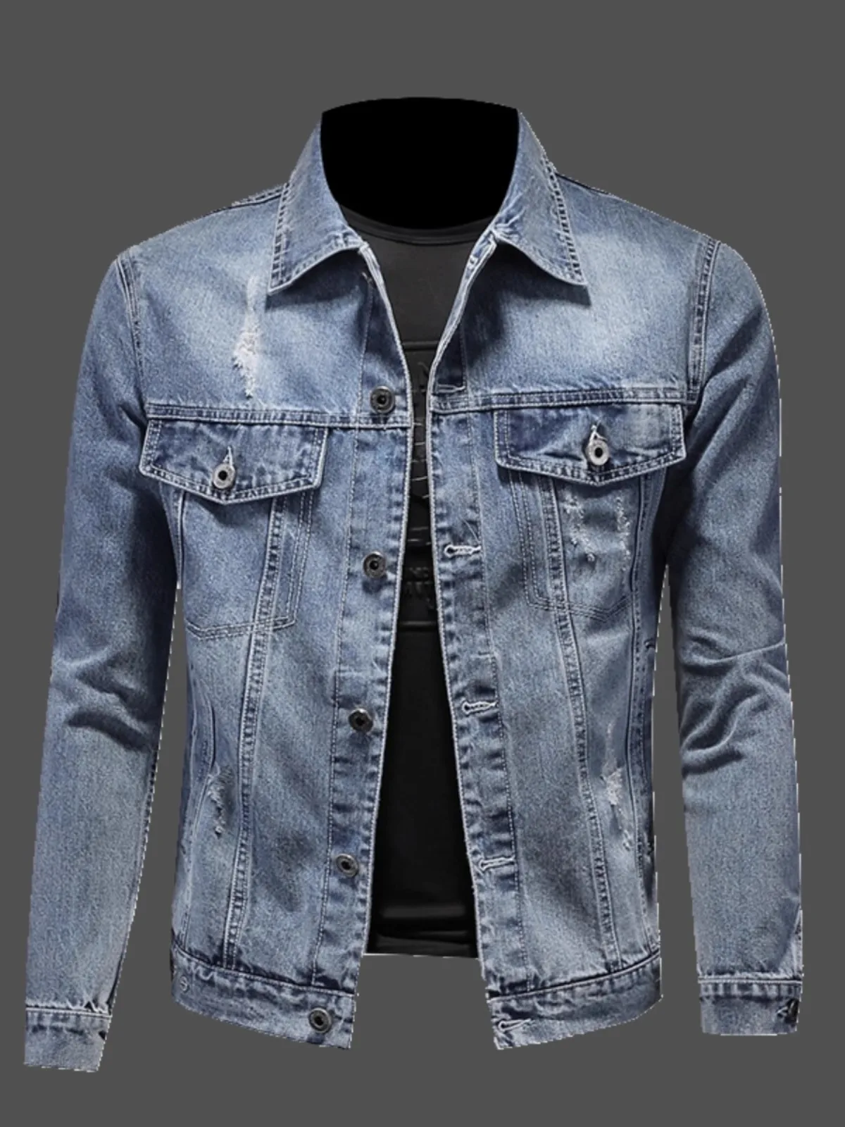 Мужская джинсовая куртка Slim Fit в винтажном стиле, повседневная, с отложным воротником, осенне-весенняя, модная, для отдыха, из смесового хлопка и полиэстера
Мужская джинсовая куртка Slim Fit в винтажном стиле, повседневная, с отложным воротником, осенне-весенняя, модная, для отдыха, из смесового хлопка и полиэстера