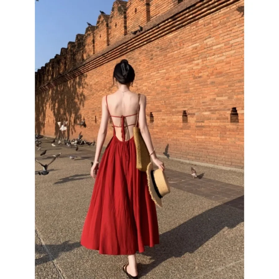 【New style】Holiday red backless suspender dress women's seaside travel wear suitable for photography high-end long dress summer
【New style】Holiday red backless suspender dress women's seaside travel wear suitable for photography high-end long dress summer