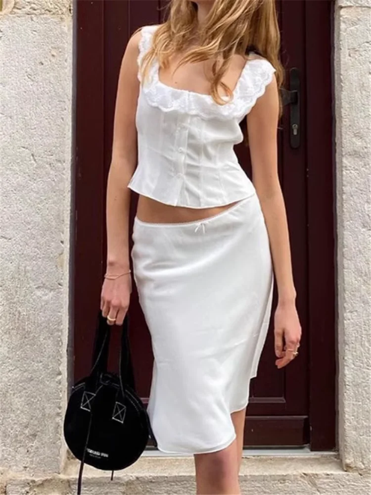 Spicy Girl Summer Black White 2 Pieces Sets Lace Square Collar Short Tank Top&Half Knee-length Skirt Suits Casual 2pc Streetwear
Spicy Girl Summer Black White 2 Pieces Sets Lace Square Collar Short Tank Top&Half Knee-length Skirt Suits Casual 2pc Streetwear