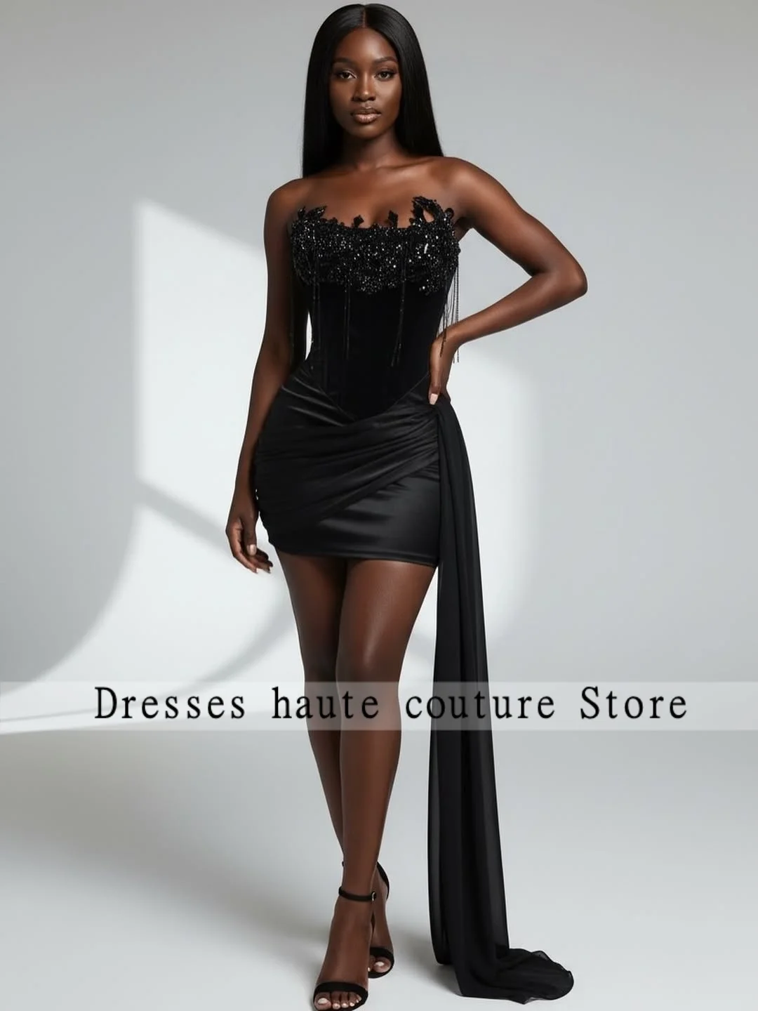 Sexy Off Shoulder Black Sequin Prom Dresses Ruched Satin Bodycon Mini Party Dress With Train For Special Night Event Customized
Sexy Off Shoulder Black Sequin Prom Dresses Ruched Satin Bodycon Mini Party Dress With Train For Special Night Event Customized