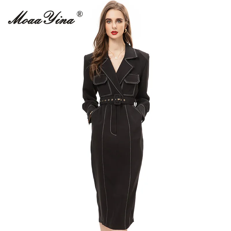 MoaaYina Autumn Fashion Runway Black Vintage Temperament Dress Women Lapel Sashes Gathered Waist Package Buttock Slim Long Dress
MoaaYina Autumn Fashion Runway Black Vintage Temperament Dress Women Lapel Sashes Gathered Waist Package Buttock Slim Long Dress