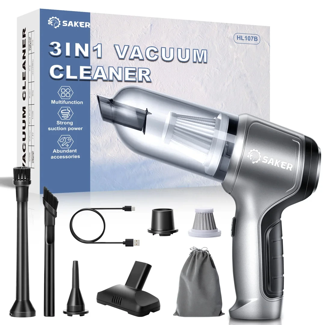 SAKER 12000PA Mini Auto Wireless Cordless Vacuum Cleaner Handheld Portable Home & Car 3 IN 1 Strong Suction Blower Duster Tools
SAKER 12000PA Mini Auto Wireless Cordless Vacuum Cleaner Handheld Portable Home & Car 3 IN 1 Strong Suction Blower Duster Tools