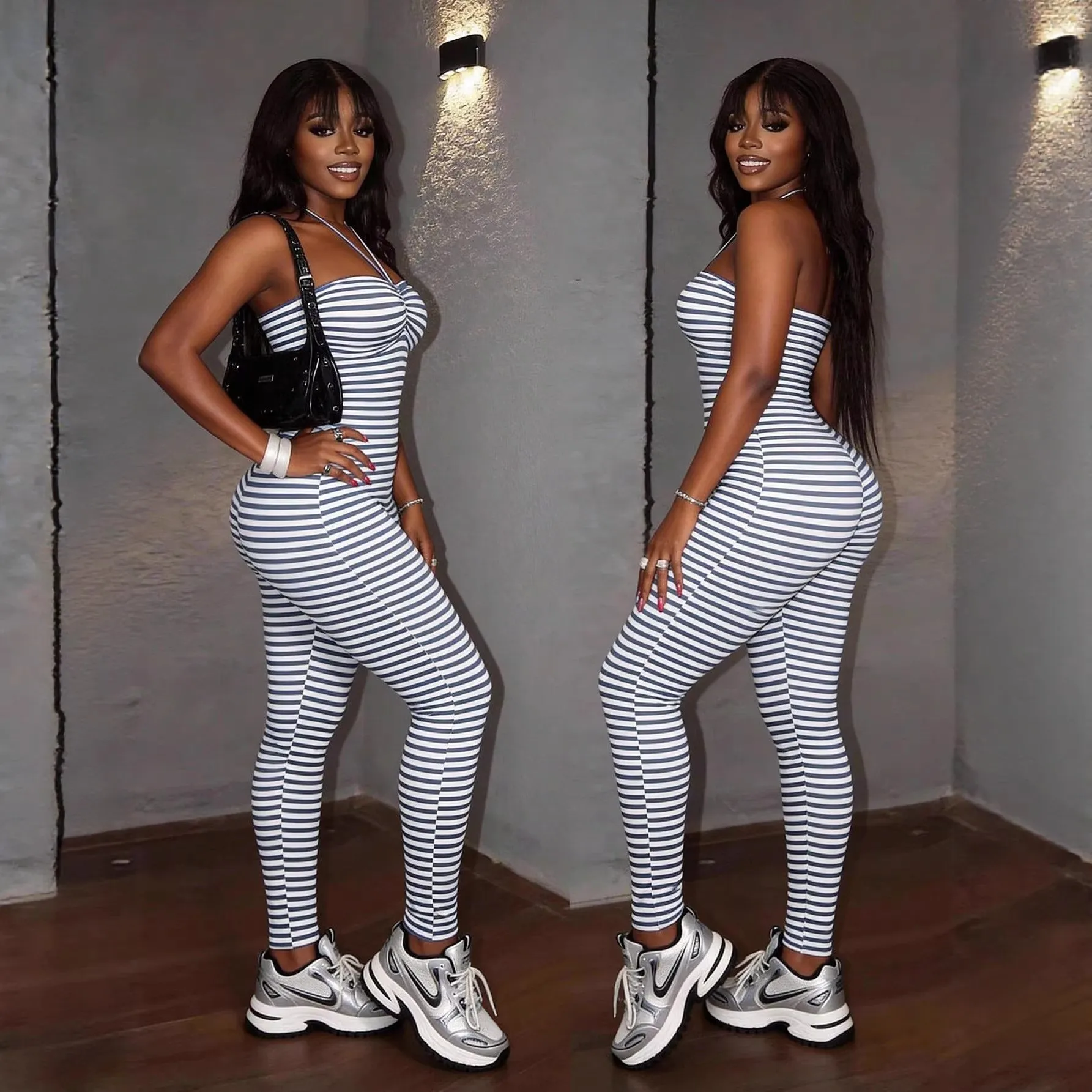 For Woman High Quality Sleeveless Knit Jumpsuit, High Waist Skinny Leg Romper with Halter Neck & Backless Design, Grey And
For Woman High Quality Sleeveless Knit Jumpsuit, High Waist Skinny Leg Romper with Halter Neck & Backless Design, Grey And
