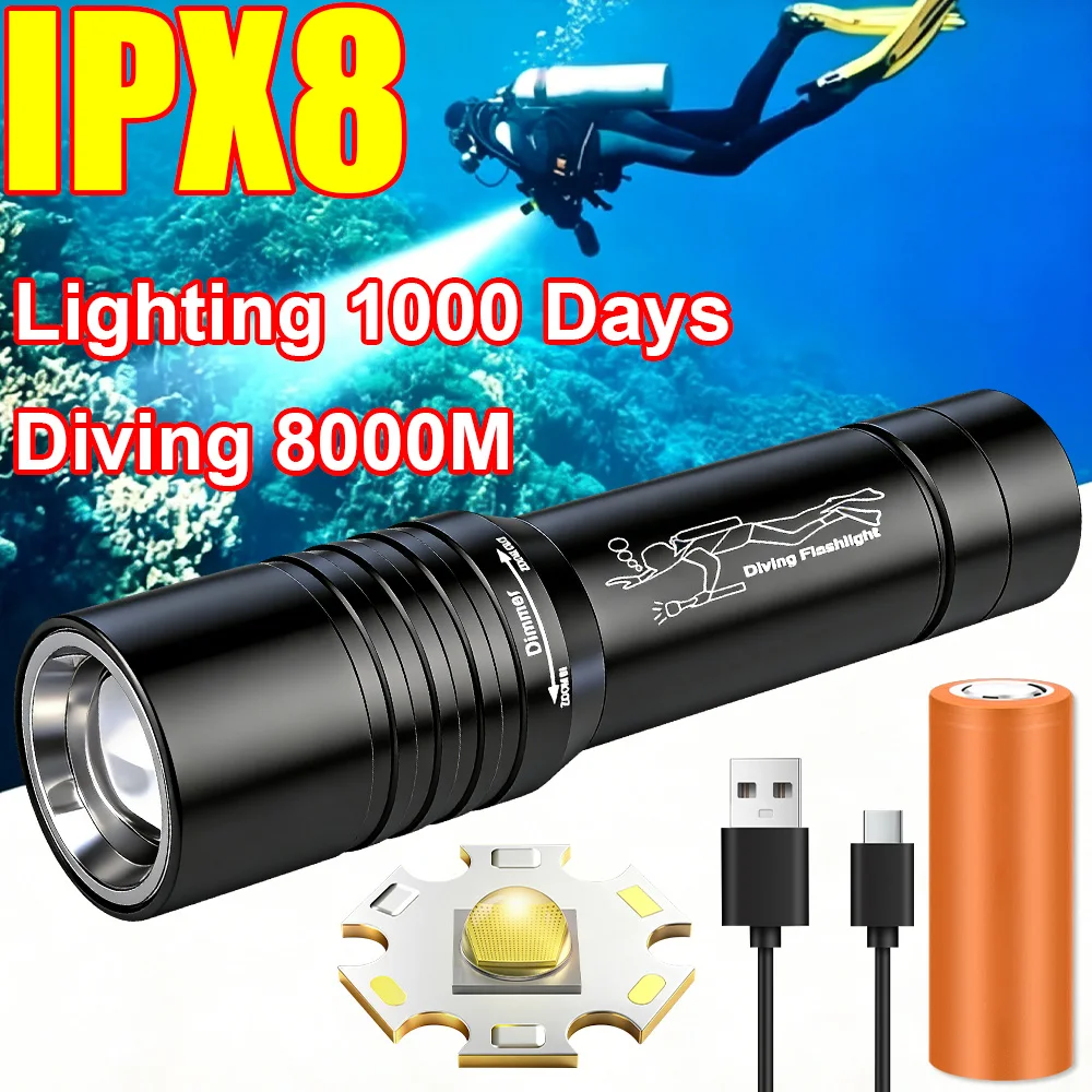 IPX8 Professional Diving Flashlight Powerful LED Diving Lights Underwater Diving Torch Waterproof Portable Strong Diving Lantern
IPX8 Professional Diving Flashlight Powerful LED Diving Lights Underwater Diving Torch Waterproof Portable Strong Diving Lantern
