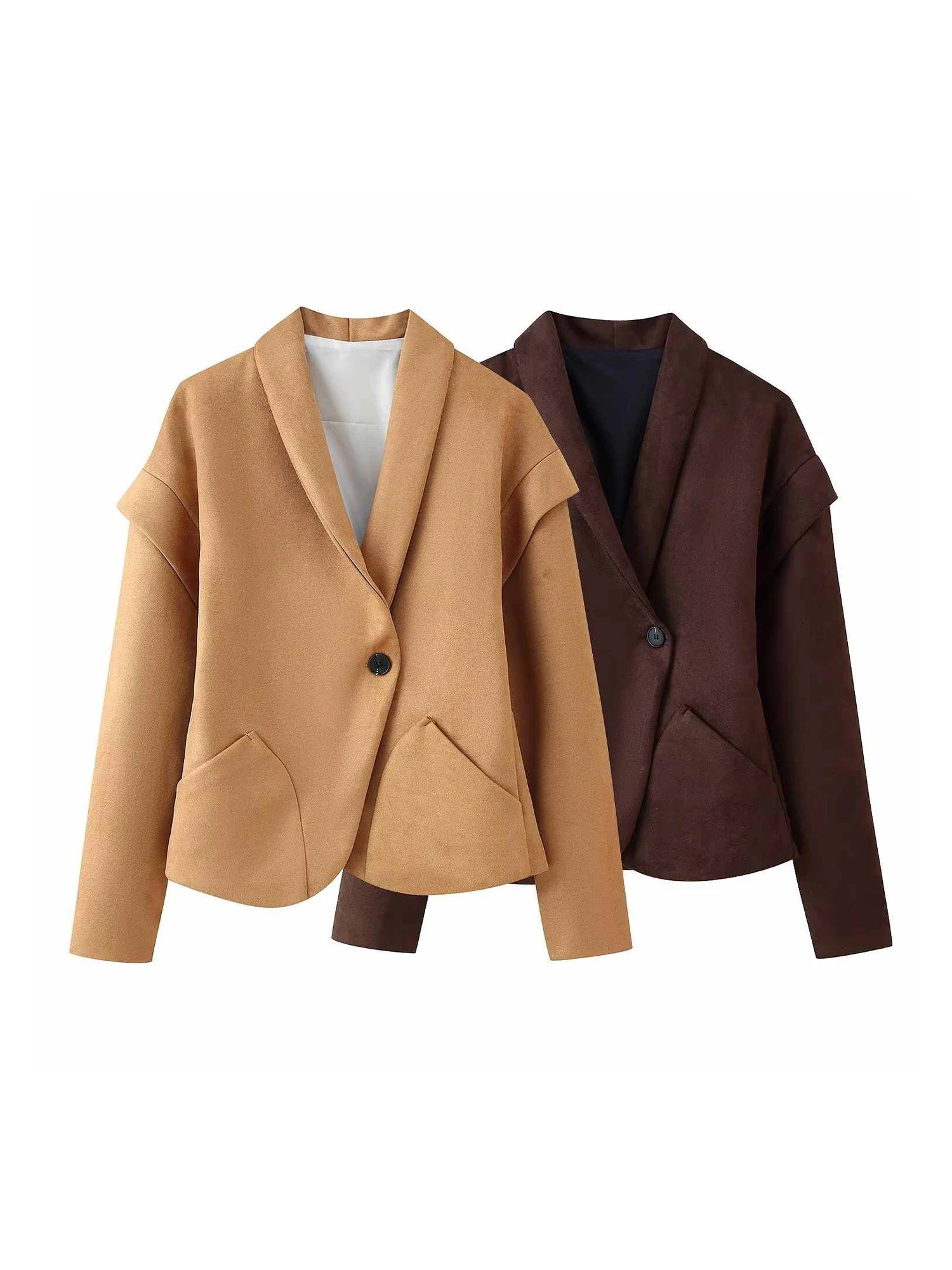 Women Khaki Suede Blazer Jacket Vintage Long Sleeve Single Breasted Outerwear V-Neck Suit Coat Harajuku Y2k 2000s Clothes Autumn
Women Khaki Suede Blazer Jacket Vintage Long Sleeve Single Breasted Outerwear V-Neck Suit Coat Harajuku Y2k 2000s Clothes Autumn