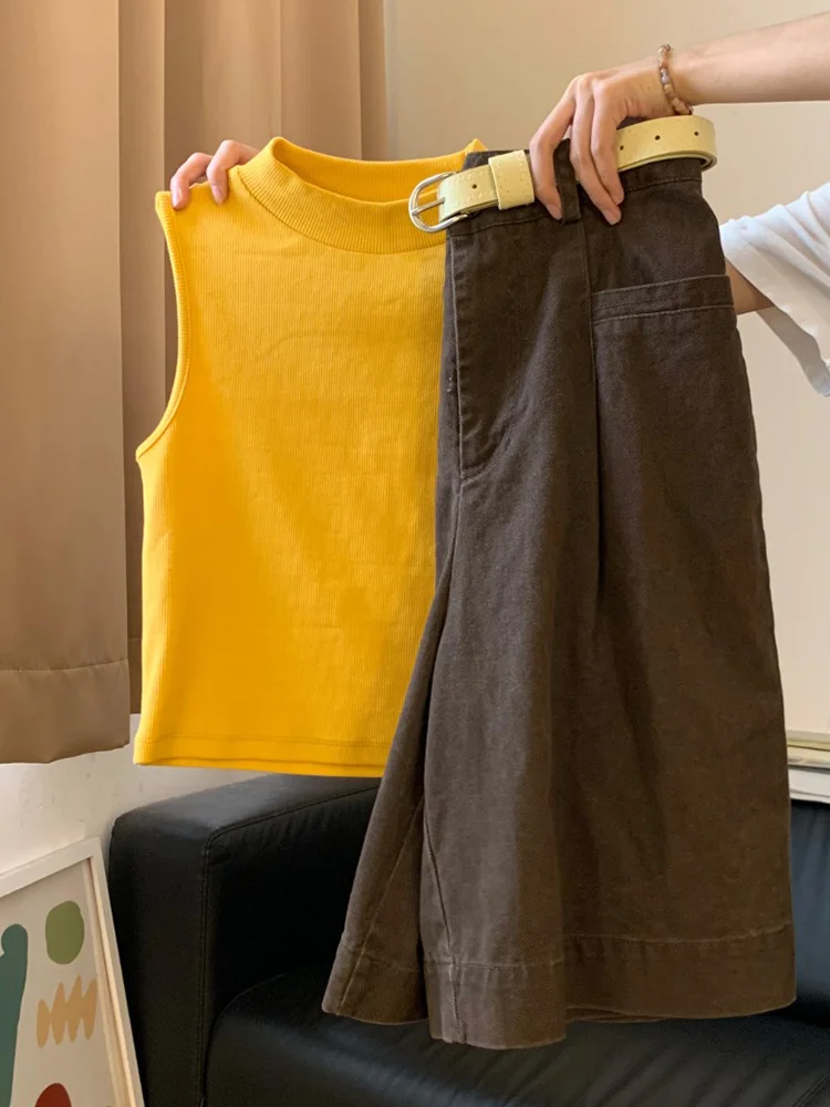 Retro Workwear Style Brown Denim Five-Point Pants High Waist Loose Casual Wide Leg Straight Mid-Calf Women's Summer Jeans
Retro Workwear Style Brown Denim Five-Point Pants High Waist Loose Casual Wide Leg Straight Mid-Calf Women's Summer Jeans