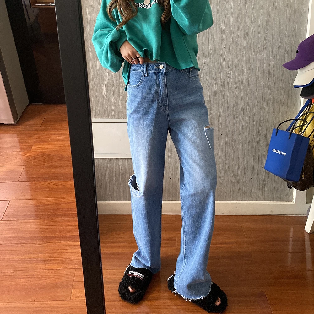 Джинсы женские с высокой талией, рваные, с потертостями, прямые, в стиле «папа», повседневные, длинные брюки, дизайн Amy, винтажный стиль
Джинсы женские с высокой талией, рваные, с потертостями, прямые, в стиле «папа», повседневные, длинные брюки, дизайн Amy, винтажный стиль