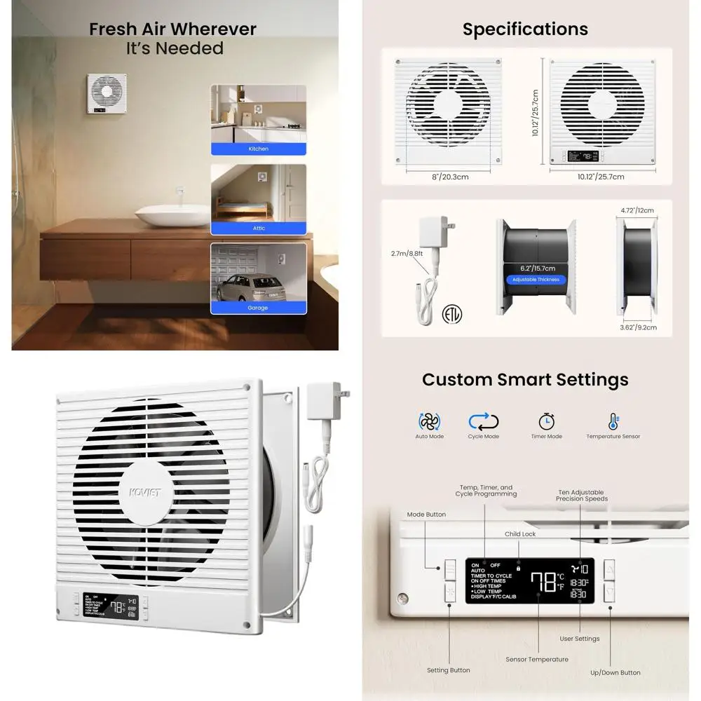 8 Wall-to-Wall Air Transfer Fan with Remote, 10-Speed Smart Exhaust, Temperature Control for Bedrooms, Kitchens, and Laundry Roo
8 Wall-to-Wall Air Transfer Fan with Remote, 10-Speed Smart Exhaust, Temperature Control for Bedrooms, Kitchens, and Laundry Roo