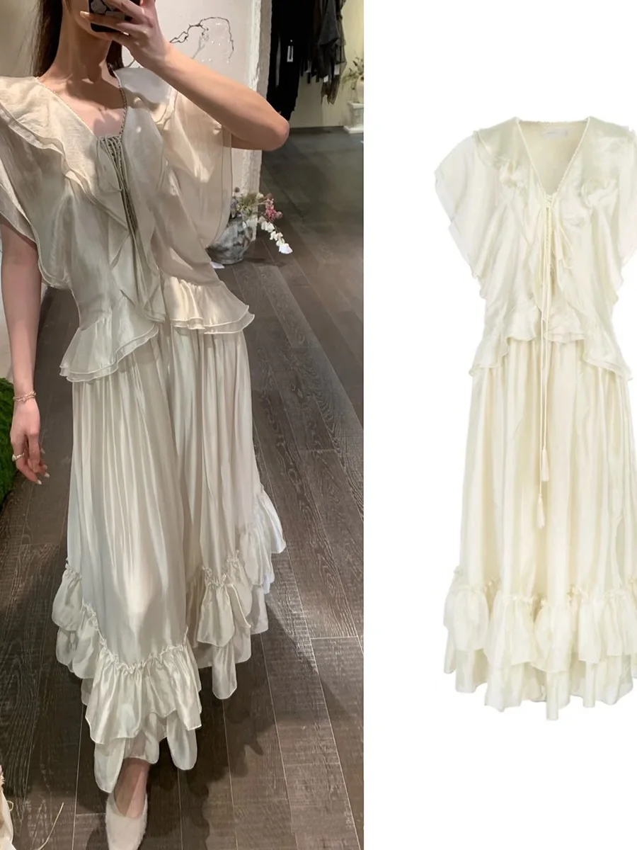 Fashionable Versatile V-Neck Acetate Lace Trim Dress Shanghai Huayi 26ss Knot Waist Skirt Korean Style Skin-Friendly Breathable
Fashionable Versatile V-Neck Acetate Lace Trim Dress Shanghai Huayi 26ss Knot Waist Skirt Korean Style Skin-Friendly Breathable