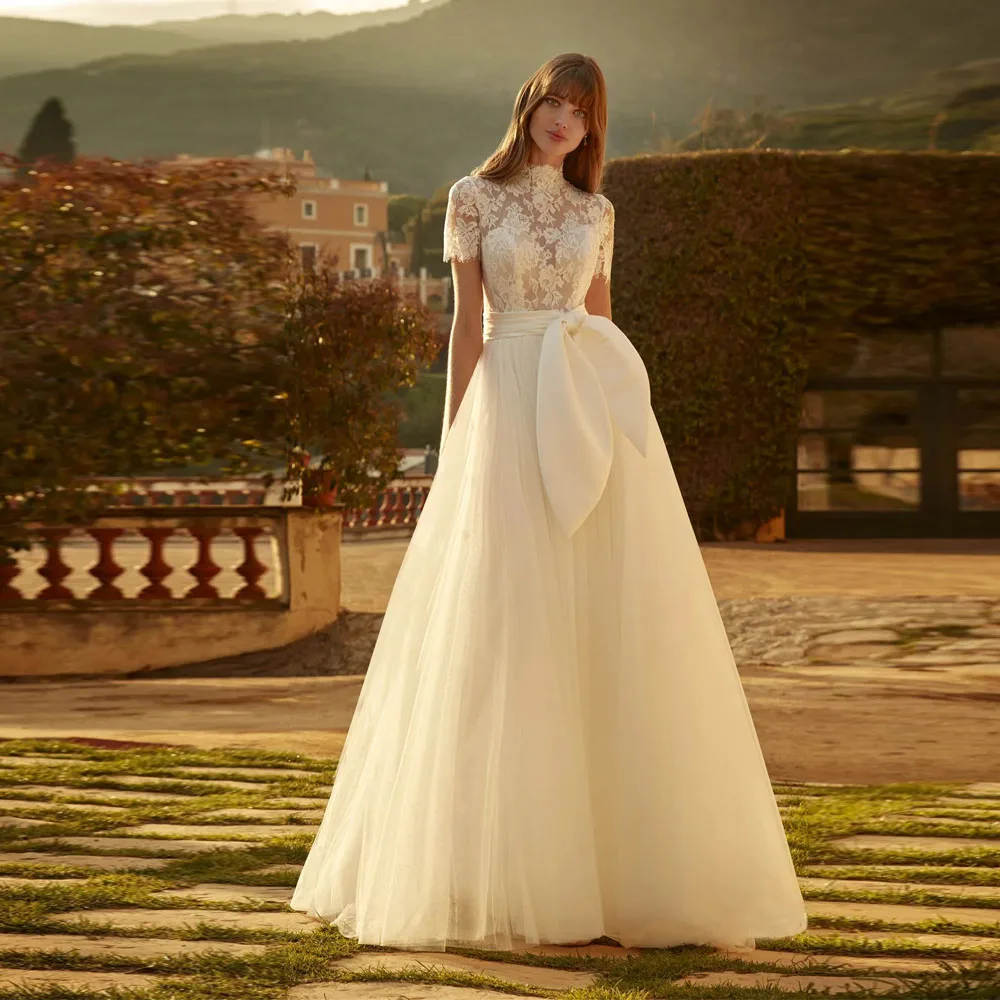 High Collar Women Wedding Dresses Short Sleeves A-Line Bridal Gowns Engagement Banquet Vestido Feminino Elegante 2026 Customized
High Collar Women Wedding Dresses Short Sleeves A-Line Bridal Gowns Engagement Banquet Vestido Feminino Elegante 2026 Customized