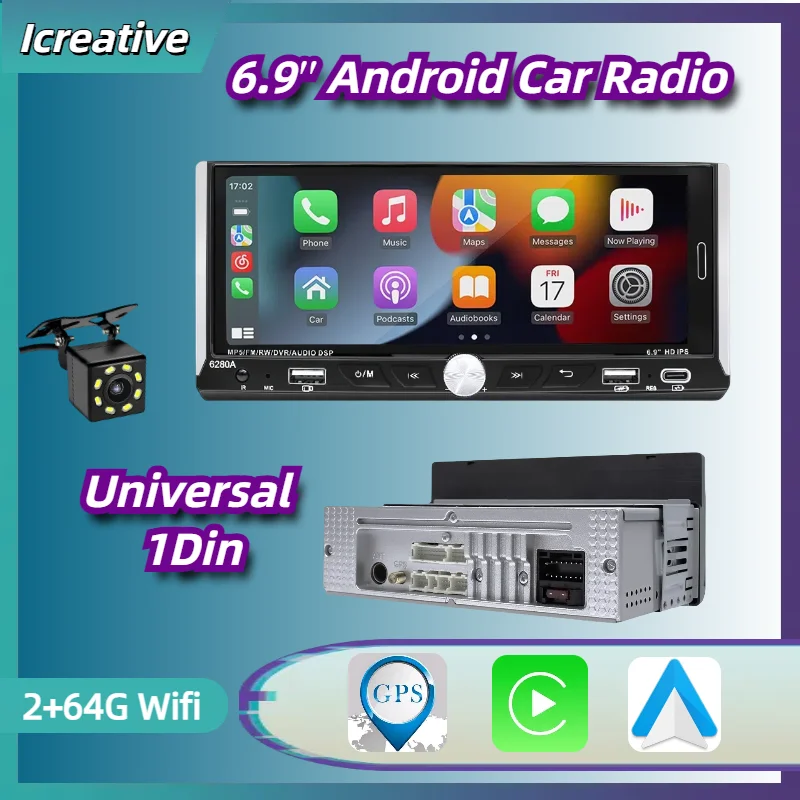 1Din Car Radio Android Universal 6.9'' HD Multimedia Player Wireless Carplay Mirror Link Smart Autoradio DPS Wifi Navigation GPS
1Din Car Radio Android Universal 6.9'' HD Multimedia Player Wireless Carplay Mirror Link Smart Autoradio DPS Wifi Navigation GPS