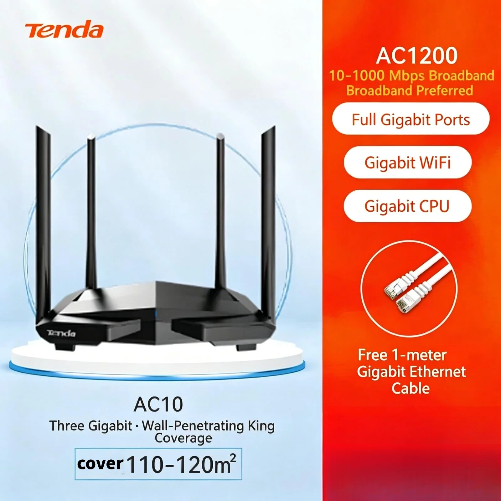 Tenda Router- Home High-Speed Gigabit Through-the-Wall Wireless Wi-Fi Signal Amplifier AC10
Tenda Router- Home High-Speed Gigabit Through-the-Wall Wireless Wi-Fi Signal Amplifier AC10