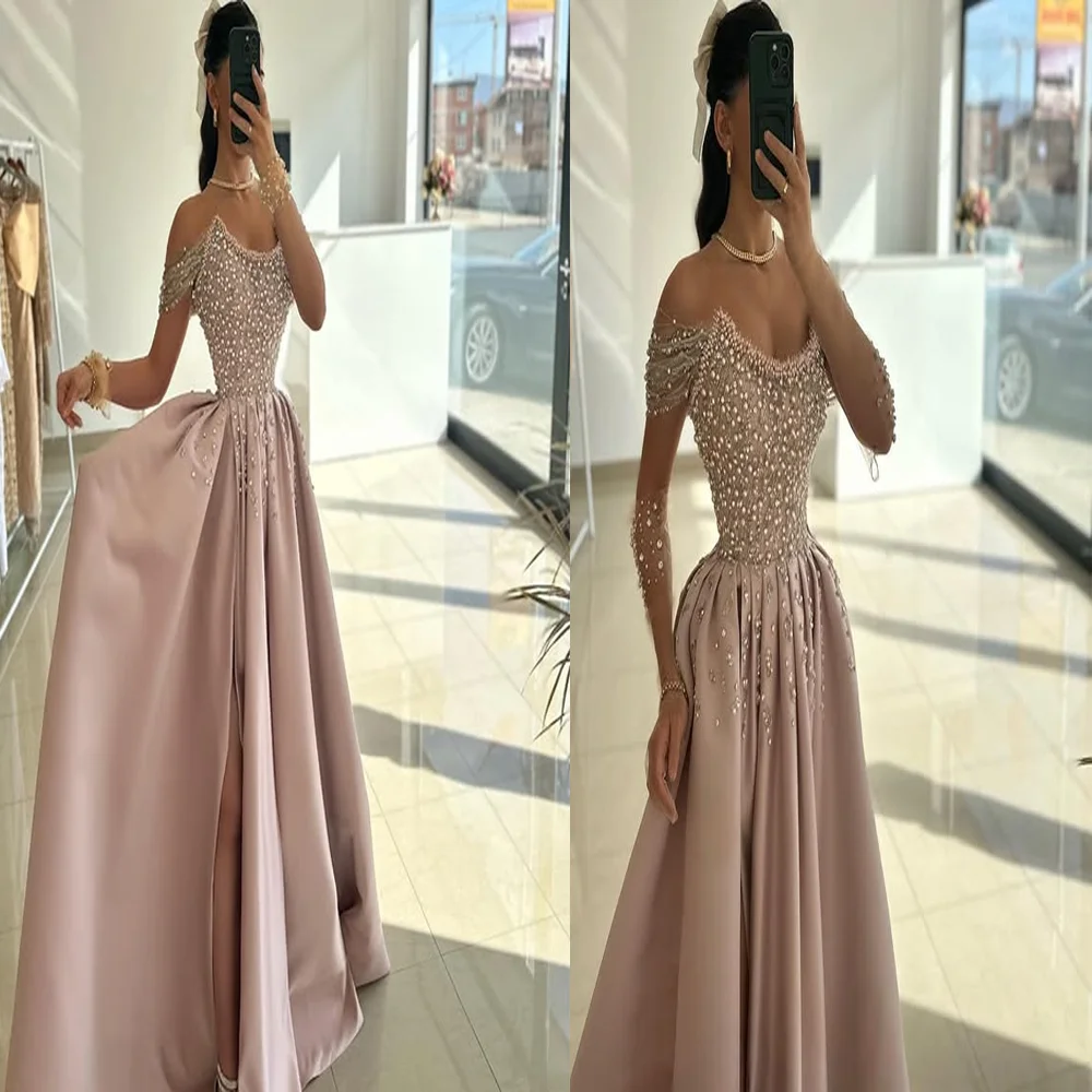 Gorgeous Strapless Satin Pleated Evening Dress A-line Backless Beading Crystal Prom Party Gown Long Arab Dress with Train Custom
Gorgeous Strapless Satin Pleated Evening Dress A-line Backless Beading Crystal Prom Party Gown Long Arab Dress with Train Custom