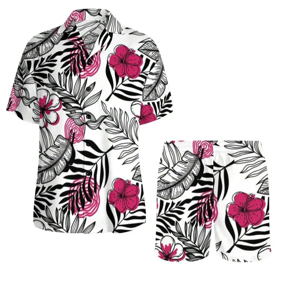 2pcs Black White Tropical Floral Women Pajama Set V-Neck Short Sleeve Button Up Shirt And Elastic Waist Shorts
2pcs Black White Tropical Floral Women Pajama Set V-Neck Short Sleeve Button Up Shirt And Elastic Waist Shorts