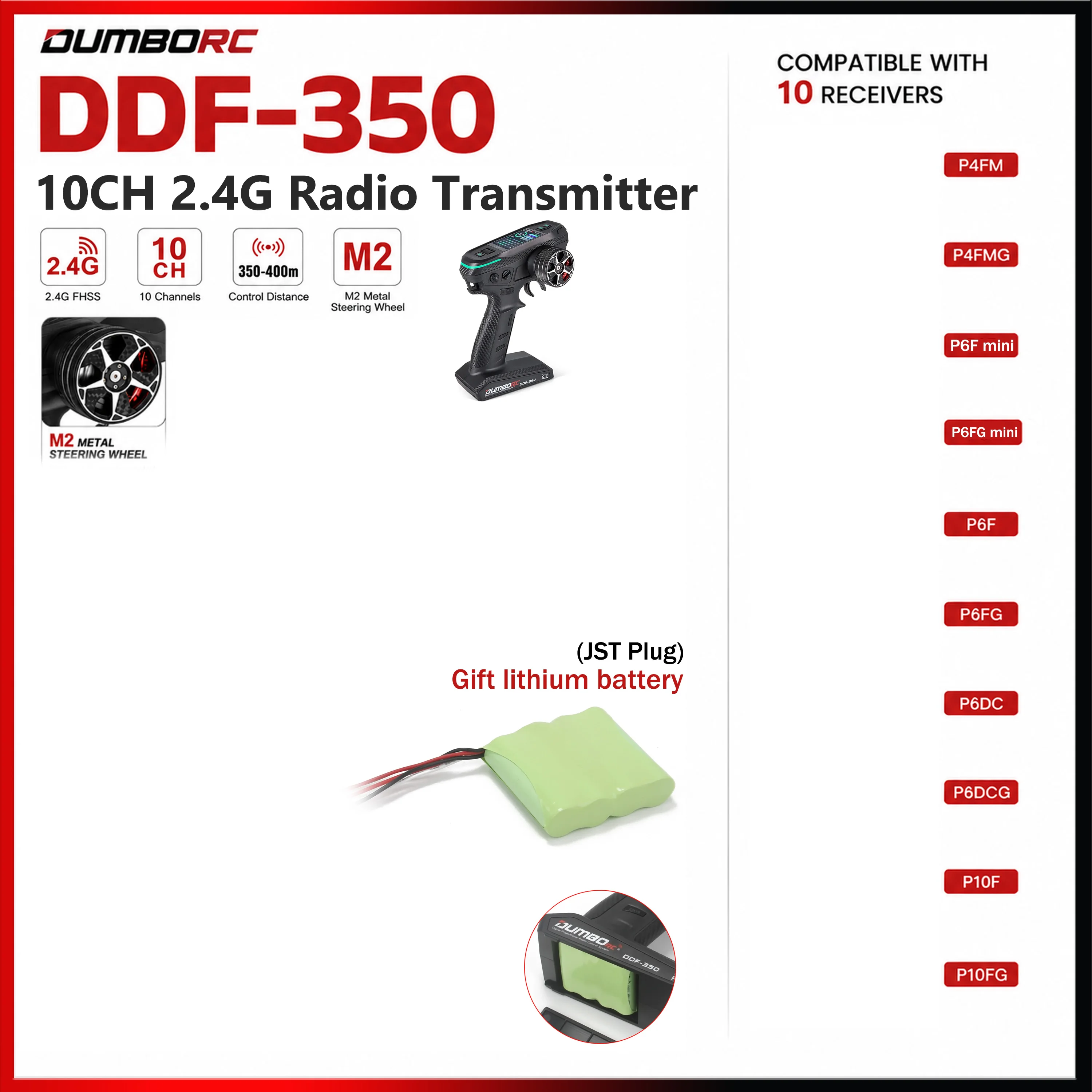 DUMBORC DDF-350 10 Channels Transmitter M2 Metal Handwheel with Gyro Receiver P4FMG P6FG P6DCG P10FG for RC Car Boat Robot Model
DUMBORC DDF-350 10 Channels Transmitter M2 Metal Handwheel with Gyro Receiver P4FMG P6FG P6DCG P10FG for RC Car Boat Robot Model